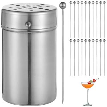 Imagem de 21 espetos de coquetel de aço inoxidável com pote de suporte, palhetas de aperitivo reutilizáveis para, azeitonas, guarnições de frutas