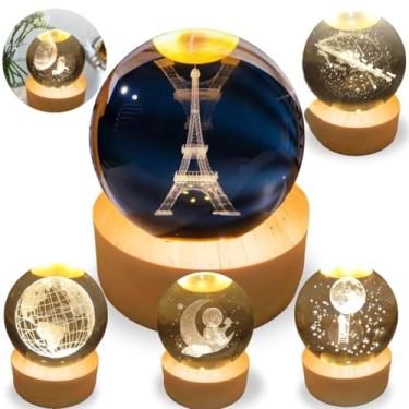 Imagem de Luminária de Mesa LED Bola de Cristal 3D com Base de Madeira Design Astronômico Gravação a Laser Iluminação Suave USB, Ideal para Decoração de Quarto Escritório - Lene (Luminária Torre Eiffel)