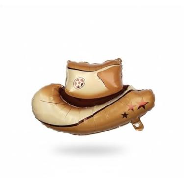 Imagem de Balão Metalizado Cowboy, Chapéu Vaqueiro Dourado com Estrelas, Decoração Festa Country