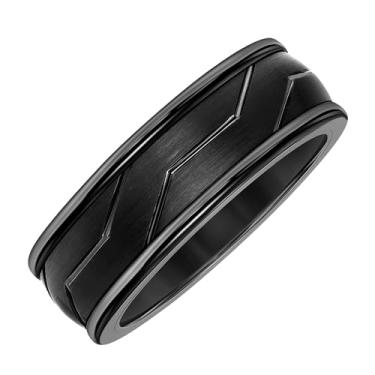Imagem de Brilliant Expressions Aliança de casamento masculina de carboneto de tungstênio – Anel central de cetim preto de 8 mm com design de linha de tecido diagonal, bordas redondas lisas, ajuste confortável