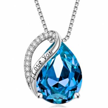 Imagem de Colares com pingente de cristal de pedra do mês de nascimento para mulheres, presente de aniversário dos namorados, dia das mães, colar de namorada, joia de coração de filha, aniversário para ela, ON