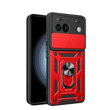 Imagem de RKINC Capa para Google Pixel 8A com capa deslizante para câmera e suporte de anel girado, grau militar, à prova de choque, com suporte magnético para carro, vermelho