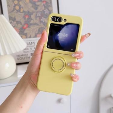 Imagem de Capa de silicone líquido com suporte em formato de anel, cor de doce, para Samsung Galaxy Z Flip 7 6 5 4 3, capa dobrável e estilosa (para Galaxy Z Flip4/Amarelo)