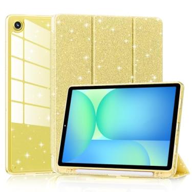 Imagem de Lainergie Capa para Samsung Galaxy Tab A11+/A9+ Plus 28 cm 2025/2023, linda capa brilhante à prova de choque com parte traseira transparente brilhante e suporte para lápis para Galaxy Tab A11+/A9+