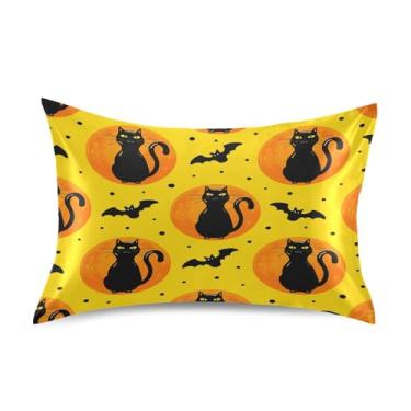 Imagem de ATTX Fronha de Halloween Spooky Cats com fecho de envelope para cabelo e pele, macia, respirável, lisa, ambos os lados, capa de almofada de seda refrescante (Queen 50 cm × 76 cm, 1 peça) #415
