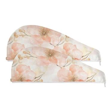 Imagem de SEHANY Toalha de cabelo de microfibra de flores coloridas elegantes para mulheres, 2 peças, turbantes de cabelo de secagem rápida com botão, touca de cabelo seco absorvente toalha de secagem de cabelo