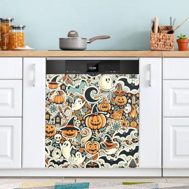Imagem de ATTX Capa de ímã de lava-louças Halloween Pumpkins Ghosts, 58,4 cm C x 66 cm A, decoração da capa da máquina de lavar louça, decalques de armário doméstico adesivos de eletrodomésticos #303
