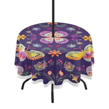 Imagem de ATTX Toalha de mesa redonda com estampa floral fofa – 152 cm, impermeável, à prova de derramamento, uso interno/externo, com orifício para guarda-chuva com zíper para acampamento, piquenique, praia