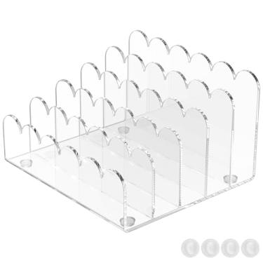 Imagem de Classificador de arquivos de acrílico com 5 seções, 17,4 x 15,5 x 10,4 cm, estilo minimalista, bordas lisas, transparente, suporte de revistas de acrílico para livros, envelopes, correio, documentos
