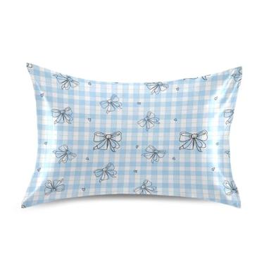Imagem de SEHANY Capas de almofada de seda Blue Bow para cabelo e pele, capas de almofada de cetim respiráveis macias e refrescantes com fecho de envelope, tamanho king (50 x 76 cm)
