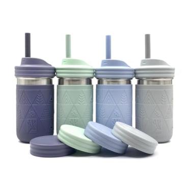 Imagem de Elk and Friends Copos infantis de aço inoxidável de 400 ml | Os frascos Mason originais com tampas + mangas + canudos | Copos de smoothie | Resistente a derramamentos | Seguro para lava-louças |