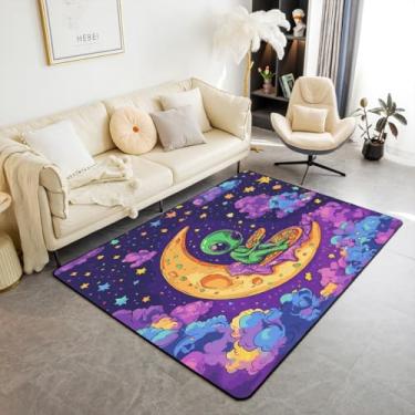 Imagem de Feelyou Tapete de área alienígena do espaço, 12 x 18 cm, planeta, sala de estar, para crianças, meninos, meninas, fofo, tema alienígena, tapete decorativo colorido para ambientes internos