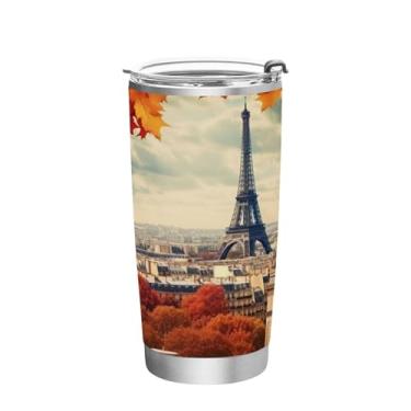 Imagem de Wassud Torre Eiffel no outono 590 ml copo com tampa e canudo, aço inoxidável, parede dupla, copo isolado copo de viagem caneca de café para bebidas frias e quentes