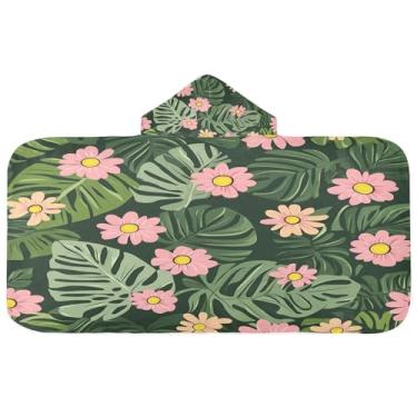 Imagem de CEBUGI Toalha de banho com capuz Leaves Daisy para crianças toalha de banho macia absorvente com capuz 127 x 59,7 cm toalha de banho de praia para meninos e meninas