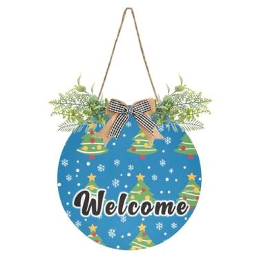 Imagem de YETTASBIN Placa de boas-vindas para árvore de Natal, placa de parede à prova d'água, guirlanda decorativa de alpendre para inauguração de casa, quintal, jardim, decoração de férias, 30 x 30 cm