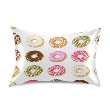 Imagem de xigua Fronha de cetim colorida donuts para cabelo e pele lavável na máquina almofada de cetim antiderrapante capa de travesseiro padrão com fecho de envelope, 50,8 cm x 66 cm
