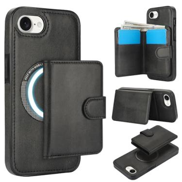 Imagem de Capa para iPhone 16e destacável compatível com Magsafe sem fio com suporte para cartão, compartimento para dinheiro, suporte 2 em 1 à prova de choque (preta)
