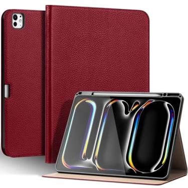 Imagem de Thryxop Capa de couro genuíno para iPad Pro de 13 polegadas (M5/M4) 2025/2024 com suporte para lápis | Capa protetora fina com suporte ajustável, despertar/hibernar automaticamente, couro premium |