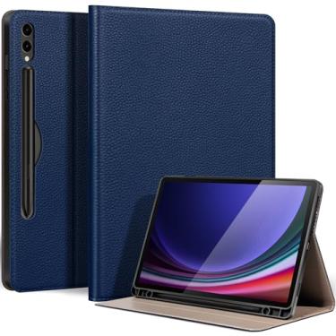 Imagem de Thryxop Capa de couro genuíno para Samsung Galaxy Tab S10 Plus/S9 Plus/S9 FE+ 12,4 polegadas com suporte para lápis | Capa protetora fina com suporte ajustável, despertar/hibernar automaticamente