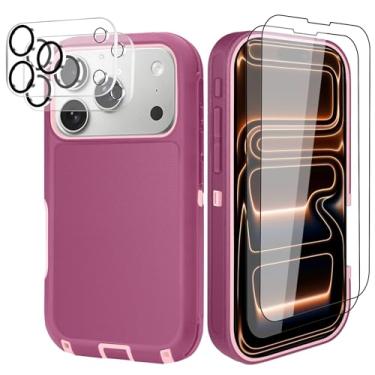 Imagem de Capa para iPhone 17 Pro (6,3 polegadas), com clipe de cinto e 2 protetores de tela + 2 lentes de câmera, resistente e durável, proteção contra quedas à prova de choque de grau militar, com suporte