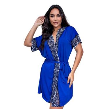 Imagem de Robe de Luxo Microfibra Renda Hobby Roupão Dormir com Cinto Lingerie S