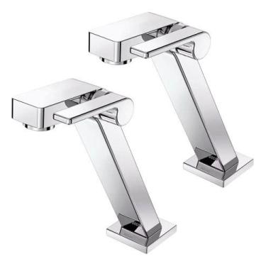 Imagem de Kit 2 Peças Torneira Mesa Docol Stillo Bica Baixa Banheiro Cromo Polid
