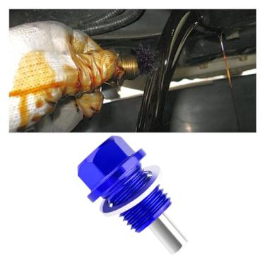 Imagem de Plugue de drenagem de óleo magnético M14 × 1,5, kit de troca de parafuso de porca de drenagem de óleo de alumínio com juntas de arruela de trituração, compatível com a maioria dos Ford, GM, Hyundai