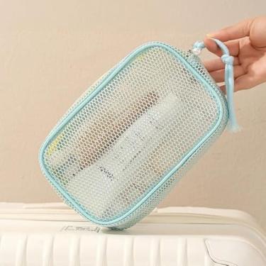 Imagem de Bolsa de cosméticos portátil de malha de dopamina grande capacidade feminina viagem em casa bolsa de armazenamento de cosméticos lavagem com zíper, 21 x 12 x 6 cm (azul)