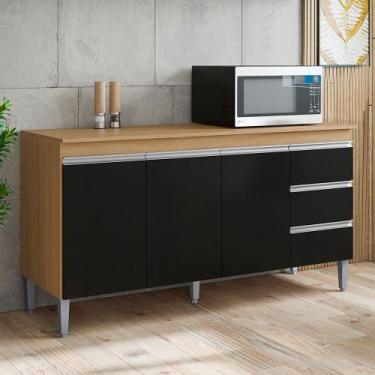 Imagem de Balcão Andréia Cozinha 150cm AJL Móveis, Amêndoa/Preto