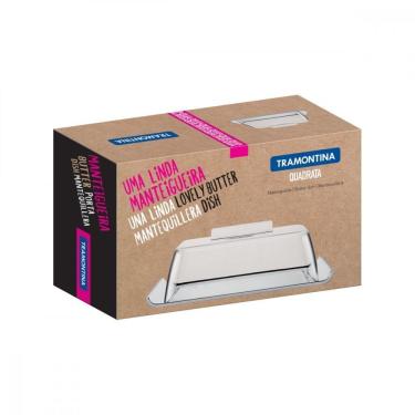 Imagem de Manteigueira Tramontina Quadrata Retangular Em Aço Inox Com Tampa Transparente