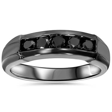Imagem de Aliança de casamento masculina diamante negro 1/2ct ouro preto 10K, Ouro branco, Diamante preto
