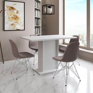 Imagem de Mesa Jantar Londres Tampo Branco 120Cm 4 Cadeiras Ferro Branco Estofado Nude Médio