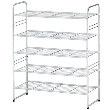 Imagem de Sapateira empilhável de 5 camadas, organizador de armazenamento de prateleira de sapatos de metal, branco