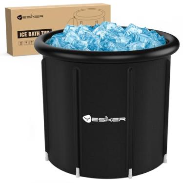 Imagem de Yesker Banheira de gelo com anel de ar, banheira portátil de várias camadas com tampa para atletas, dobrável e inflável, banheira quente para uma pessoa na academia, quintal, casa, uso ao ar livre