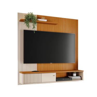 Imagem de Painel com Rack Suspenso para TV até 65 Polegadas Aurora 1 Porta Cinamomo e Off White