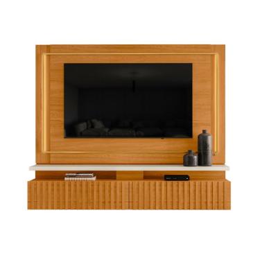 Imagem de Painel com Rack Suspenso para TV até 75 Polegadas Gaia 2 Gavetas Cinamomo e Off White