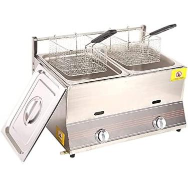 Imagem de Fritadeira A Gás De Grande Capacidade 6/12L, Fritadeira A GLP De Aço Inoxidável Para Uso Doméstico E Comercial, Poder De Fogo Ajustável, Com Cestas E Tampas, Para Batatas Fritas, Rosquinhas, Peixe