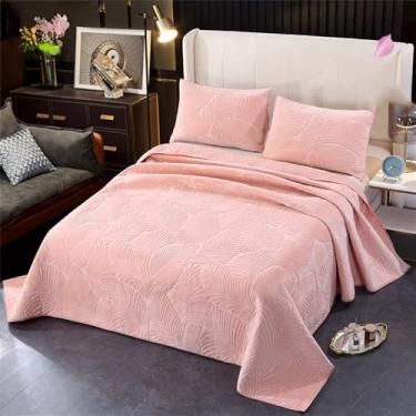 Imagem de Conjunto de Edredom Simples e Grosso de Veludo Macio, Colcha Leve e Acolchoada, Rosa, Conjunto de 3 Peças 220x240cm