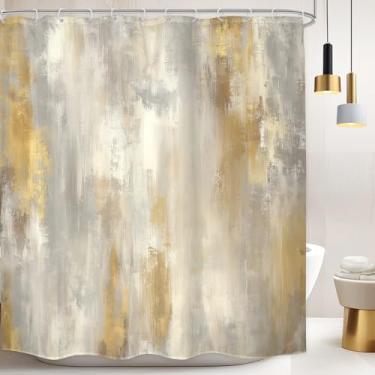 Imagem de LGhtyro Conjunto de cortina de chuveiro dourada cinza abstrata 188 cm L L x 180 cm A polegadas moderno mármore boho ombré minimalista retrô vintage pintura a óleo acessórios de banho arte estética