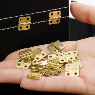 Imagem de 20 peças/conjunto de mini dobradiças de porta engrossadas dobradiças planas de rolamento simulação dobrável para móveis de porta de armário de guarda-roupa, 1,2 x 1,4 cm (ouro)