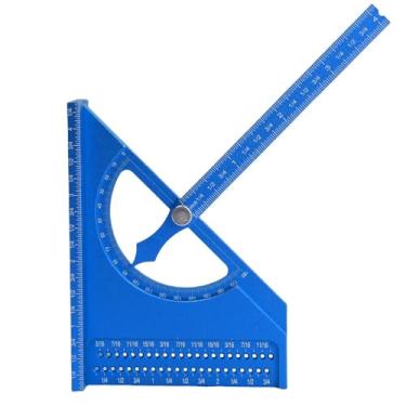 Imagem de Jiawu Transferidor de Madeira 3D Régua Quadrada Medidas Claras e Precisas Liga de Alumínio à Prova de Ferrugem 0-180 Graus Ajustável para Entusiastas de DIY (Azul)