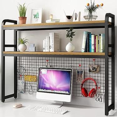 Imagem de Estante de mesa ajustável de 2 camadas - estante de mesa de ferro forjado para mesa de computador, prateleira organizadora de mesa moderna, rack de armazenamento de mesa de grade, para prateleira de