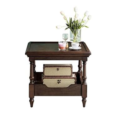Imagem de Mesa lateral, mesa de centro quadrada de 60 cm em nogueira preta, mesa lateral de madeira rústica, mesa de centro pequena quadrada de 2 andares, mesa de centro para sofá mesa lateral para Living Ro