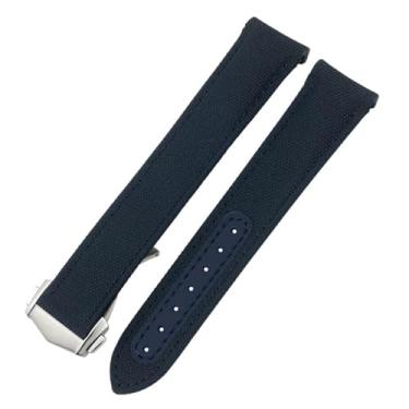 Imagem de BDNJN Pulseira de relógio de tecido de nylon de alta densidade com fivela de implantação de 20 mm e 21 mm para Omega AQUA TERRA 150 Seamaster 007 Moonwatch 19 mm pulseira azul (azul azul, 21 mm)