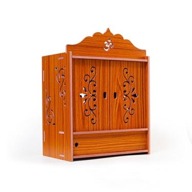 Imagem de Tarini Gallery Suporte de mesa de madeira para pendurar na parede Temple Pooja Mandir God Stand Shelf para armazenamento e decoração de ídolos para escritório em casa e presentes (Design-1)