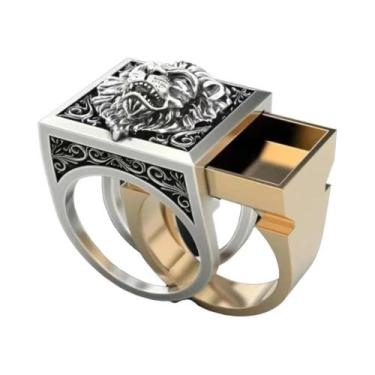 Imagem de Moda punk dominador cabeça de leão anel masculino armazenamento criati