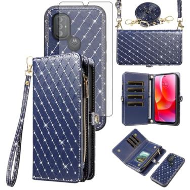 Imagem de Capa de celular para Motorola Moto G Power 2022/MotoG Play 2023/G Pure 2021 capa de celular carteira com zíper com alça protetora de tela com glitter flip compartimento para cartão XT2271DL XT2165DL