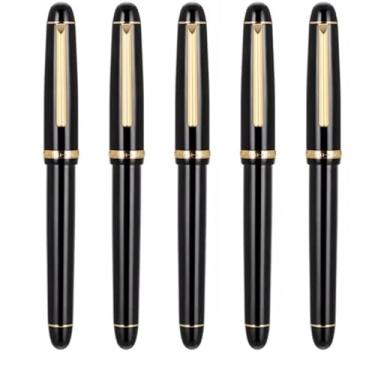 Imagem de Clouism 1-5 peças de caneta-tinteiro de metal preto dourado EF F M ponta de irídio, material de escritório escolar, canetas de tinta, artigos de papelaria para presente (5 peças X350, EF)