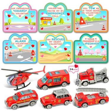 Imagem de SpringFlower 24 pacotes de cartões infantis de Dia dos Namorados, cartões comemorativos com veículos de resgate de incêndio, brinquedos de carro para troca de sala de aula, lembrancinha de festa dos