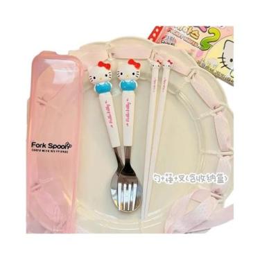 Imagem de Conjunto De Utensílios De Mesa De Silicone Para Crianças Sanrio Kuromi